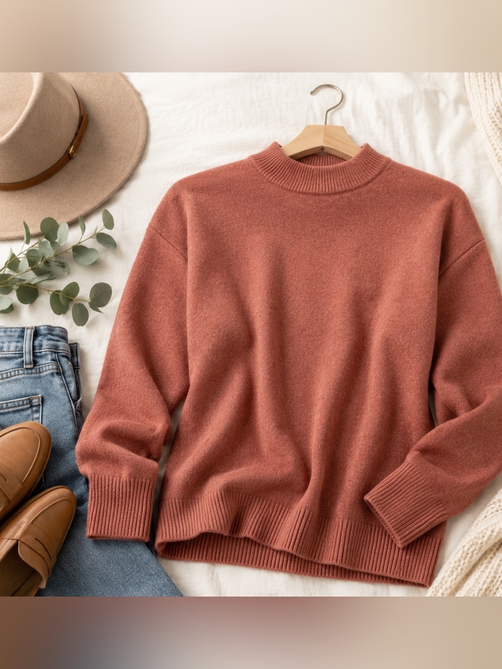 Margeaux & Ellie Dusty Rose Mock Neck Sweater | Medium | Cozy Fall Knit